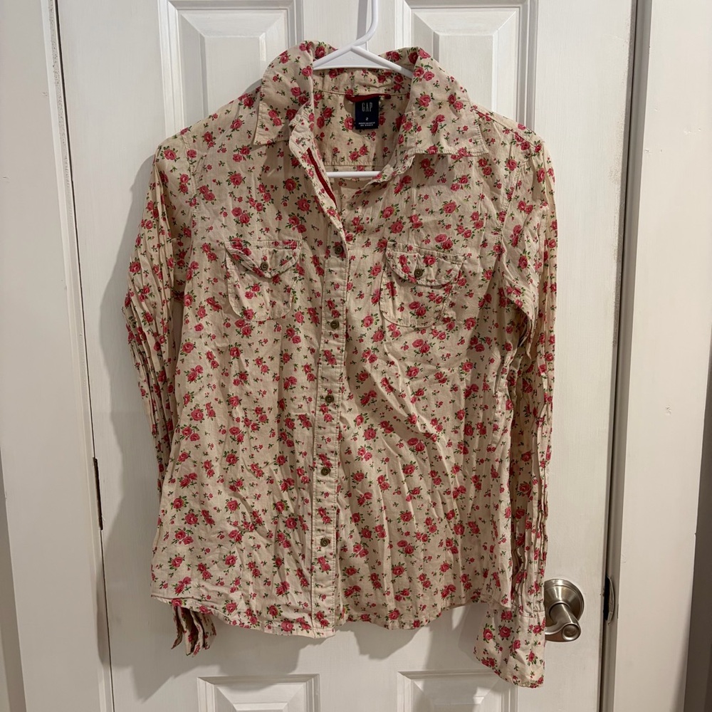 GAP Floral Button-Up Blouse - Beige and Pink
